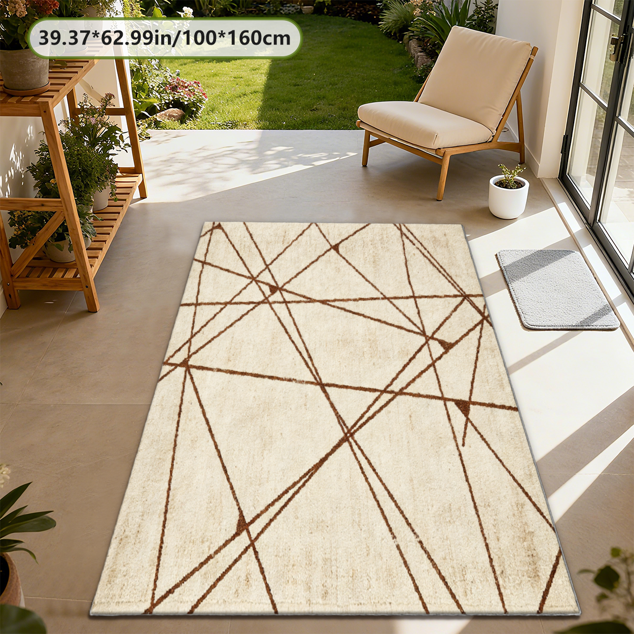 Modern Geometric Living Room Rug Warm Low Pile Carpet
