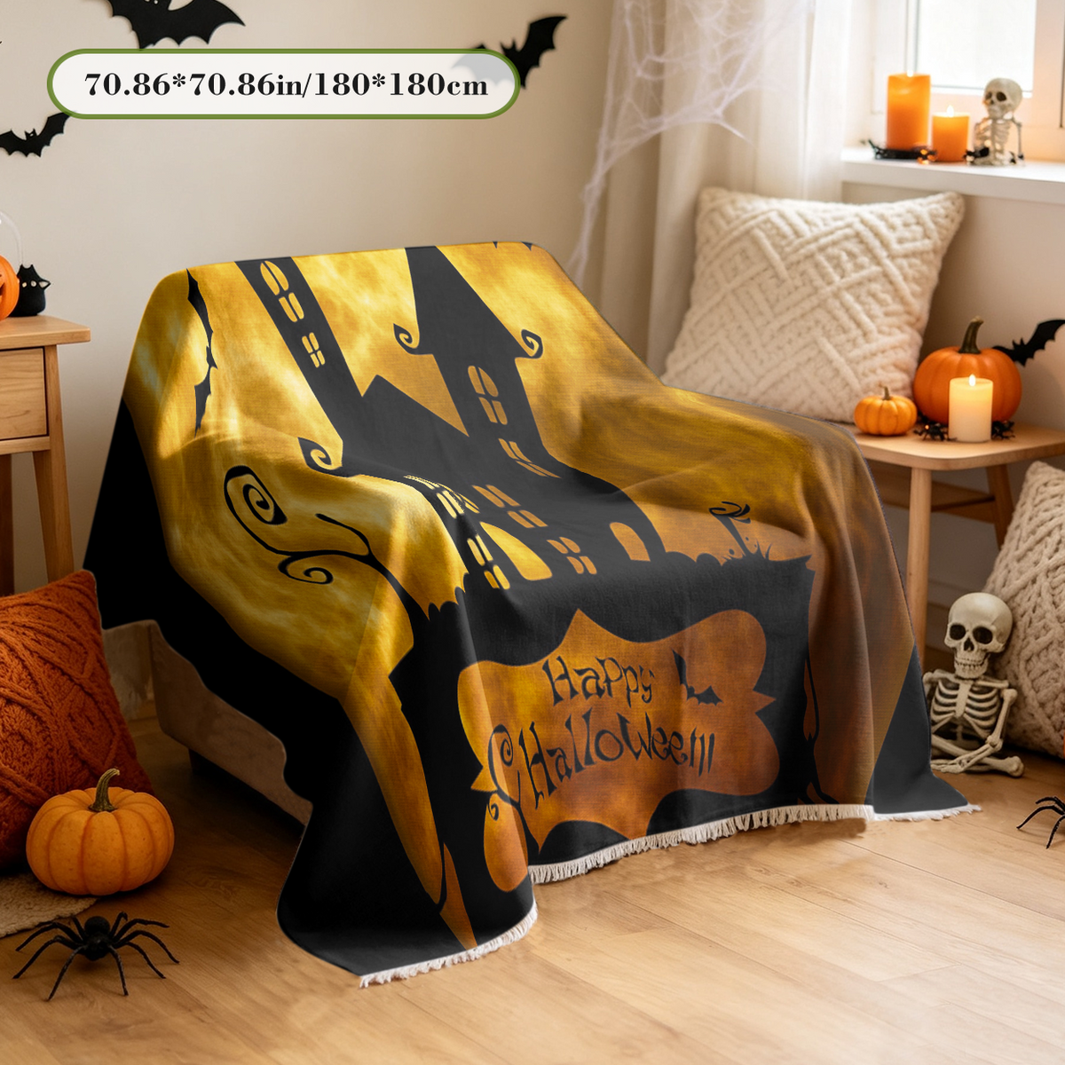 Cute Halloween Sofa Cover Kawaii Spooky Kids Friendly Couch Slipcover
