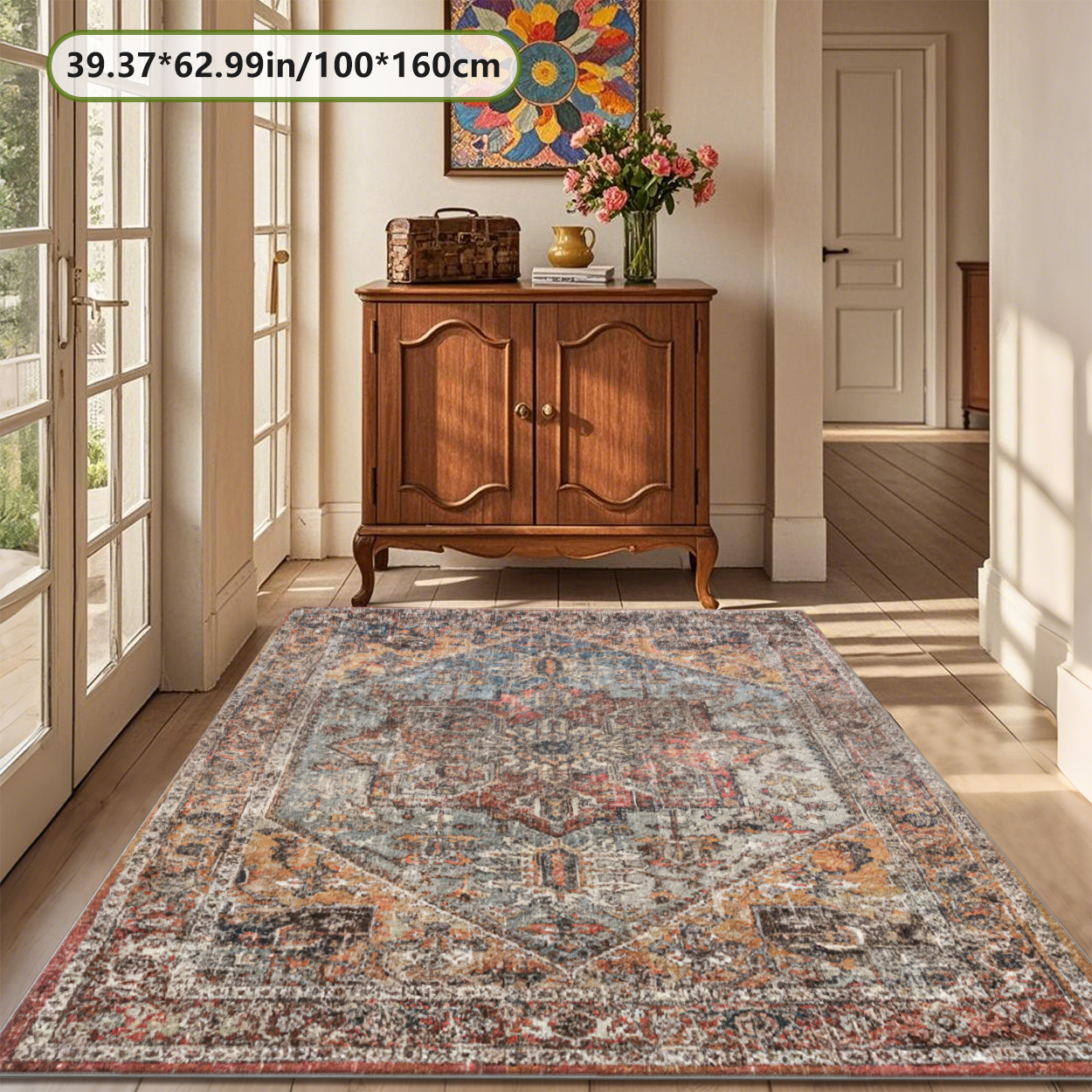 Grey Border Living Room Rug Elegant Indoor Floor Carpet