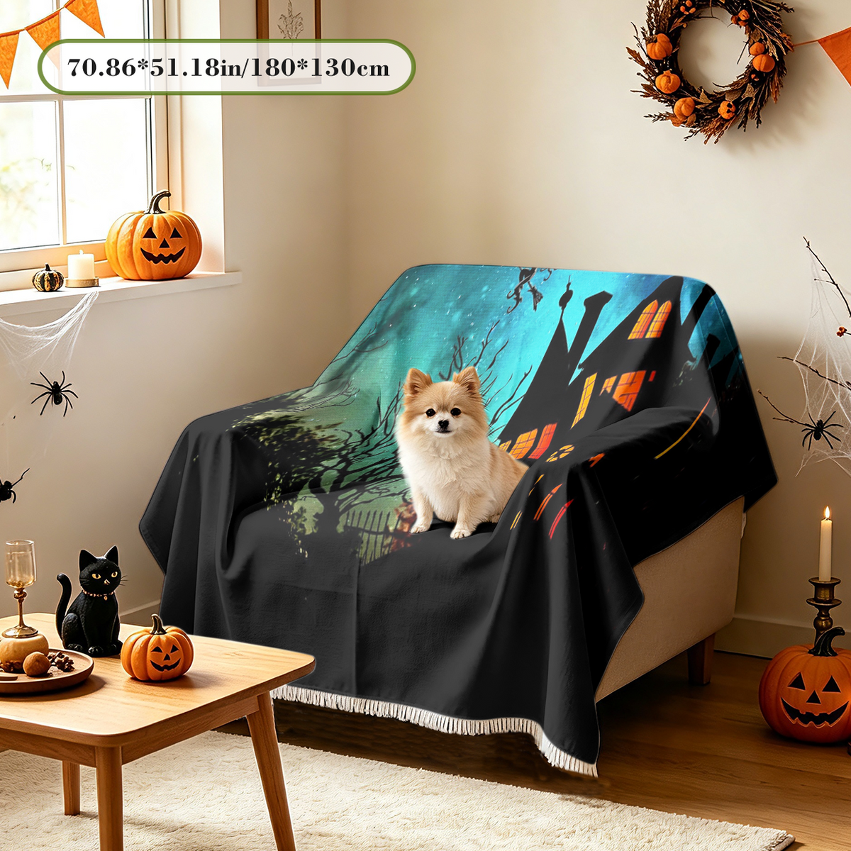 Trick or Treat Halloween Sofa Cover Holiday Slogan Spooky Couch Slipcover