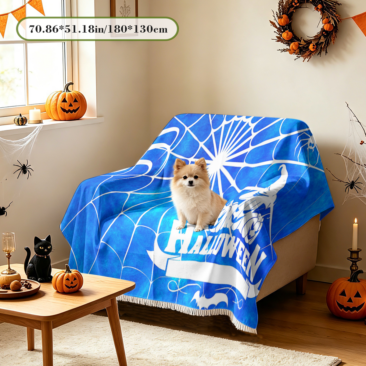 Spider Web Combo Halloween Sofa Cover Creepy Crawly Spider Couch Slipcover	Spider web combo Halloween sofa cover with creepy crawly spider design. Detailed arachnid and cobweb pattern couch slipcover creates haunted house vibe for Halloween decor.