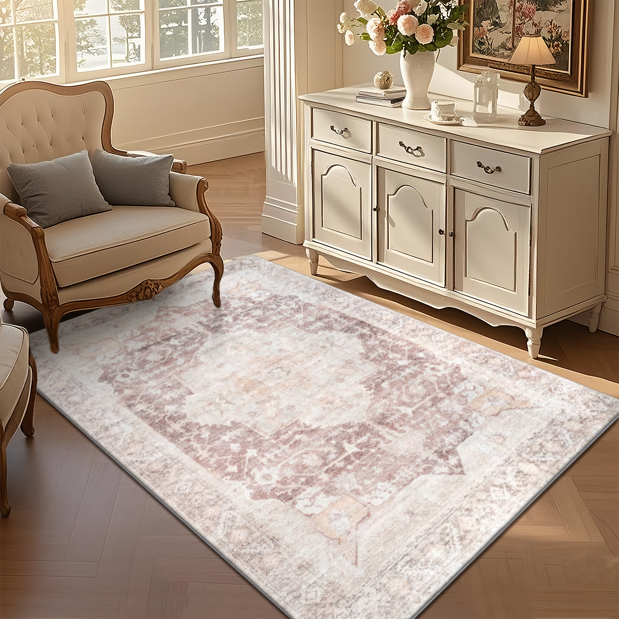 Farmhouse Living Room Rug Foldable Easy Storage Carpet