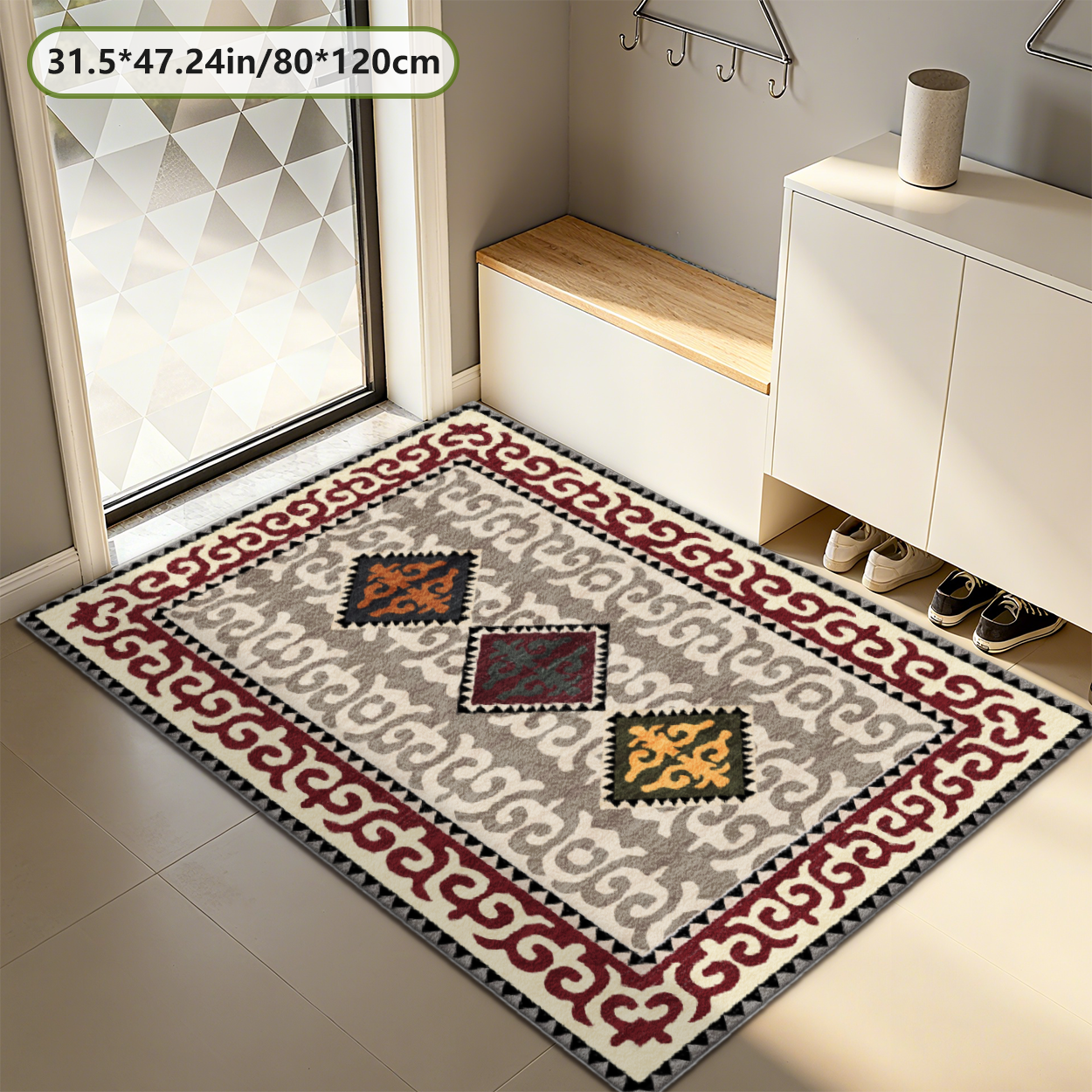 Mid Century Modern Geometric Living Room Rug Neutral Tone Indoor Carpet
