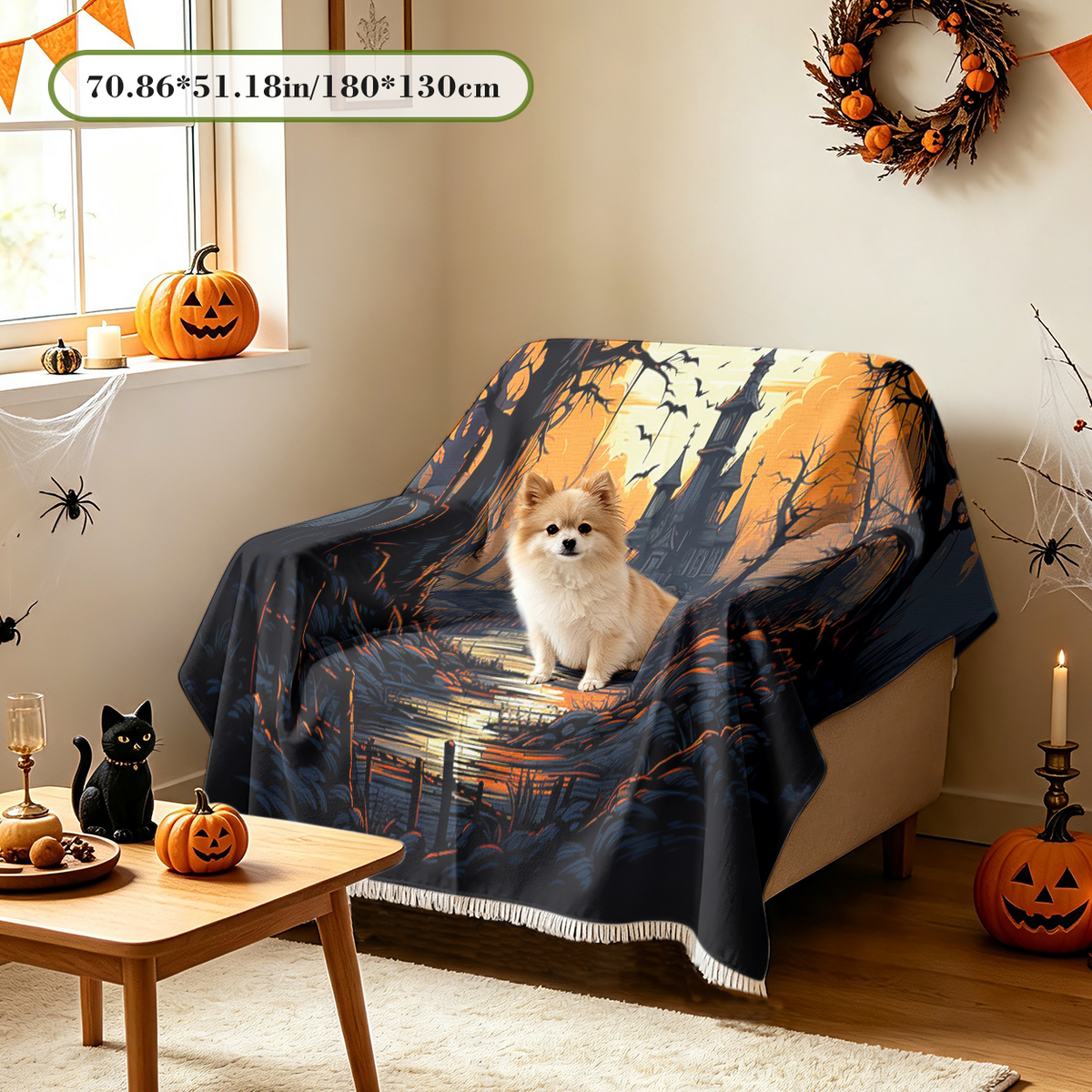 Bat Swarm Halloween Sofa Cover Flying Black Bat Colony Spooky Couch Cover