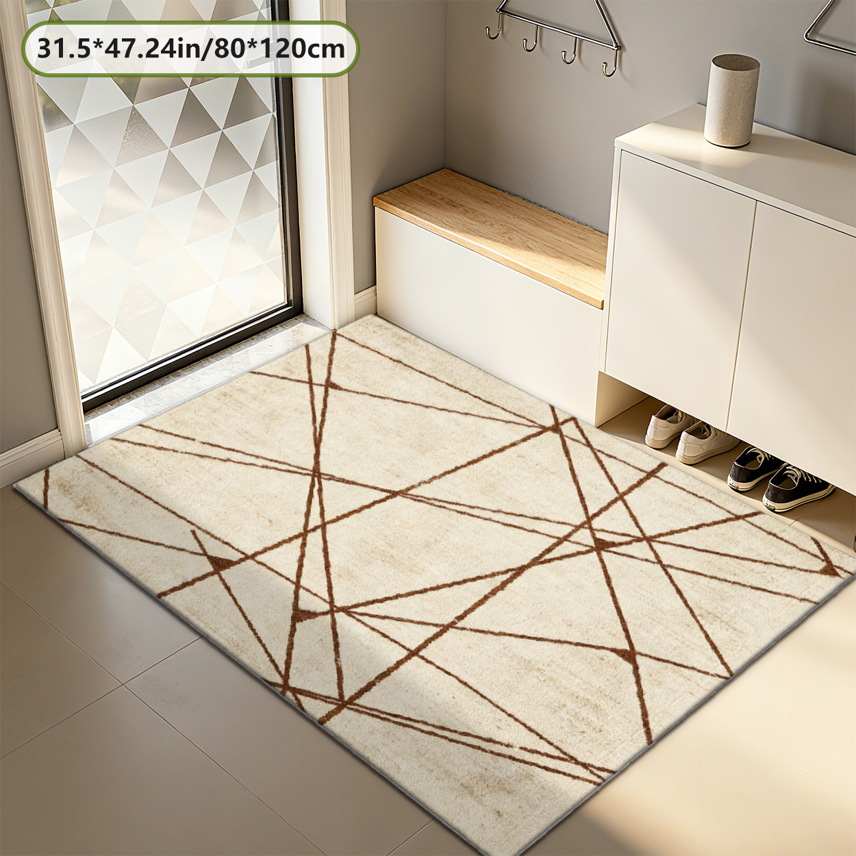 Modern Geometric Living Room Rug Warm Low Pile Carpet