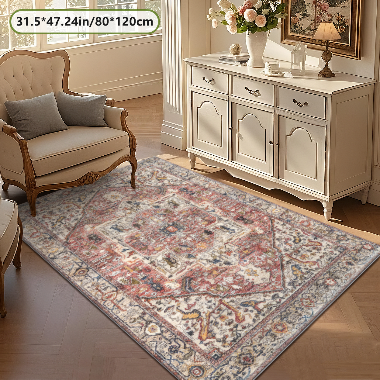 Kid & Pet Friendly Printed Living Room Rug Odor Free Non Toxic Carpet