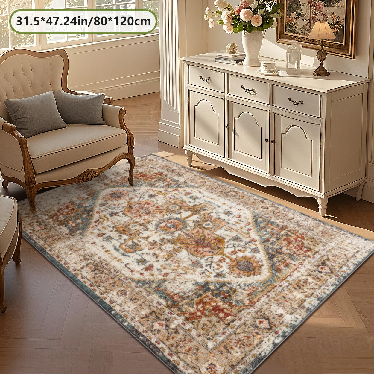 Distressed Medallion Rustic Living Room Rug Vintage Indoor Area Carpet