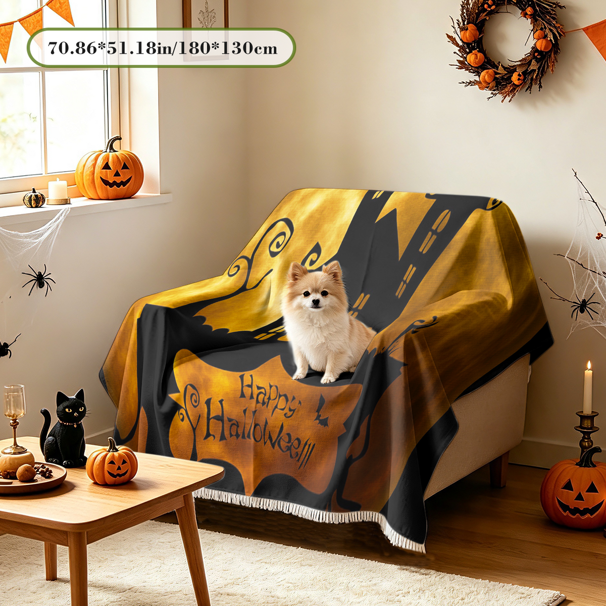 Cute Halloween Sofa Cover Kawaii Spooky Kids Friendly Couch Slipcover