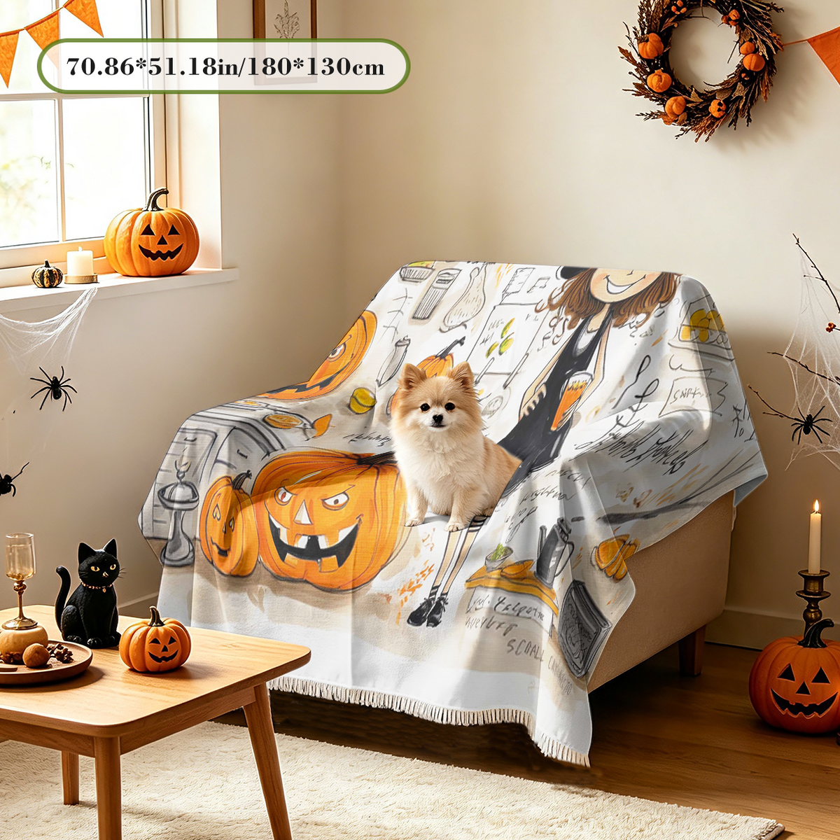 Halloween Pumpkin Sofa Cover Lantern Spooky Couch Slipcover Protector