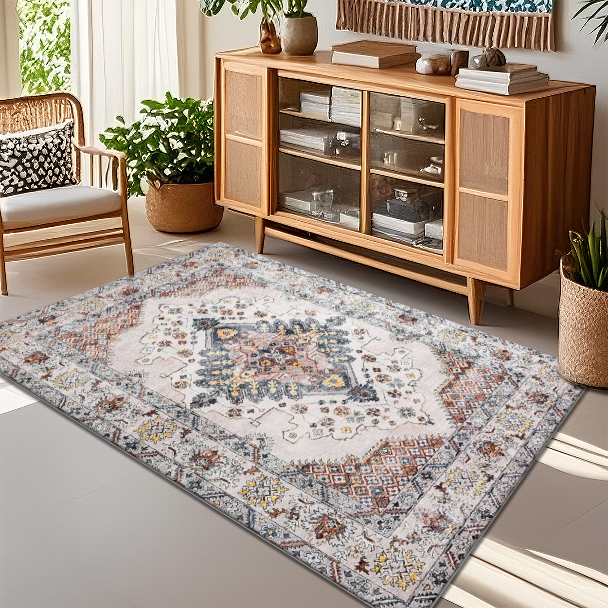 Reversible Living Room Rug Dual Sided Washable Family Floor Carpet