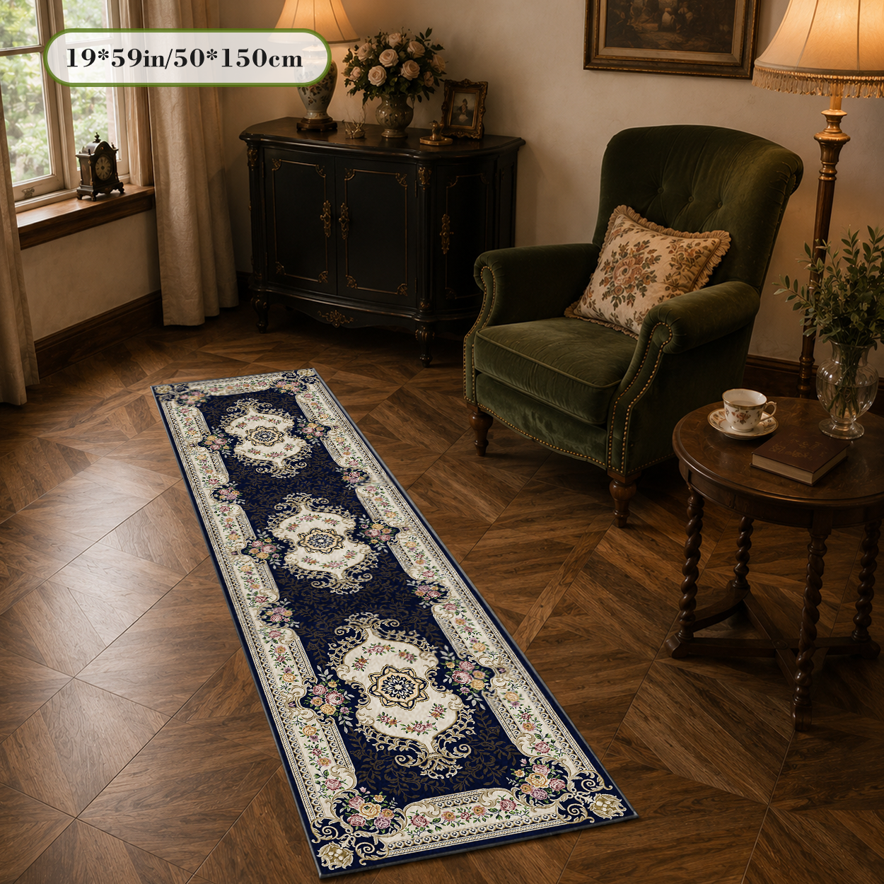 Chinese Imperial Style  Runner Rug Non Shed Woven Hallway Decor Carpet