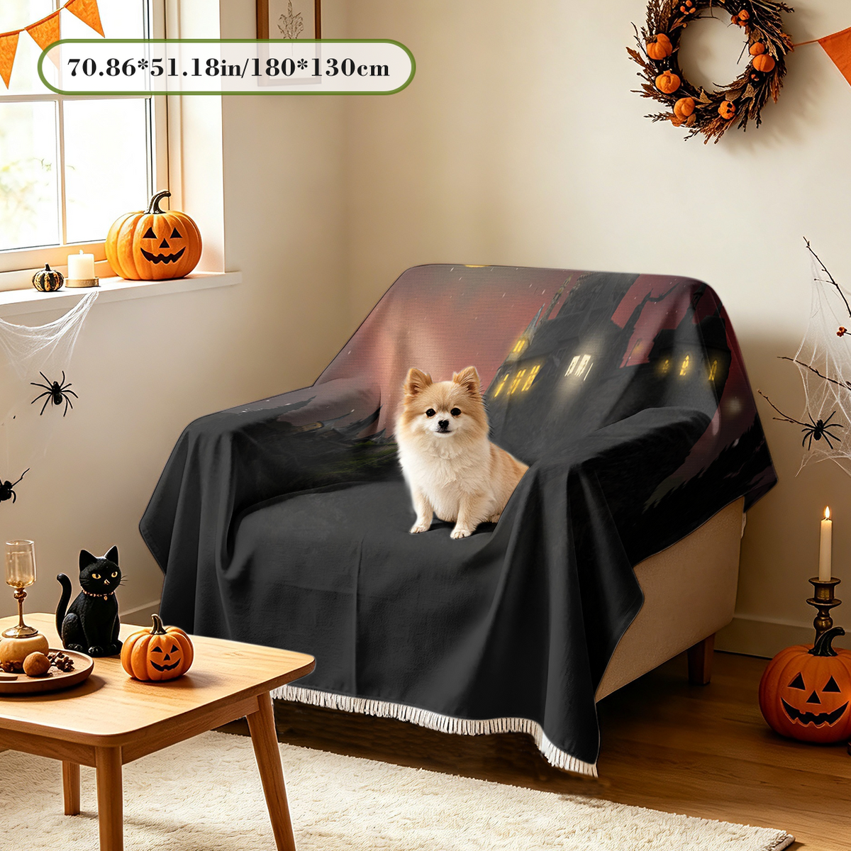 Vintage Halloween Sofa Cover Retro Spooky Classic Holiday Couch Slipcover
