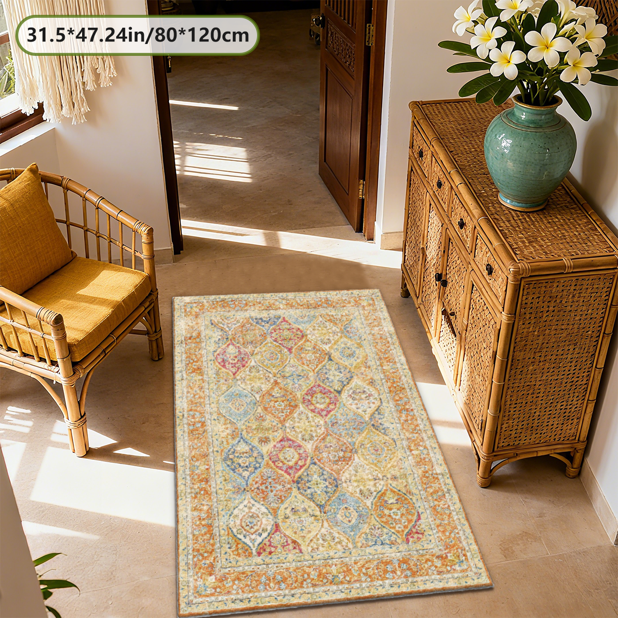Lightweight Foldable Living Room Rug Portable Machine Washable Floor Carpet