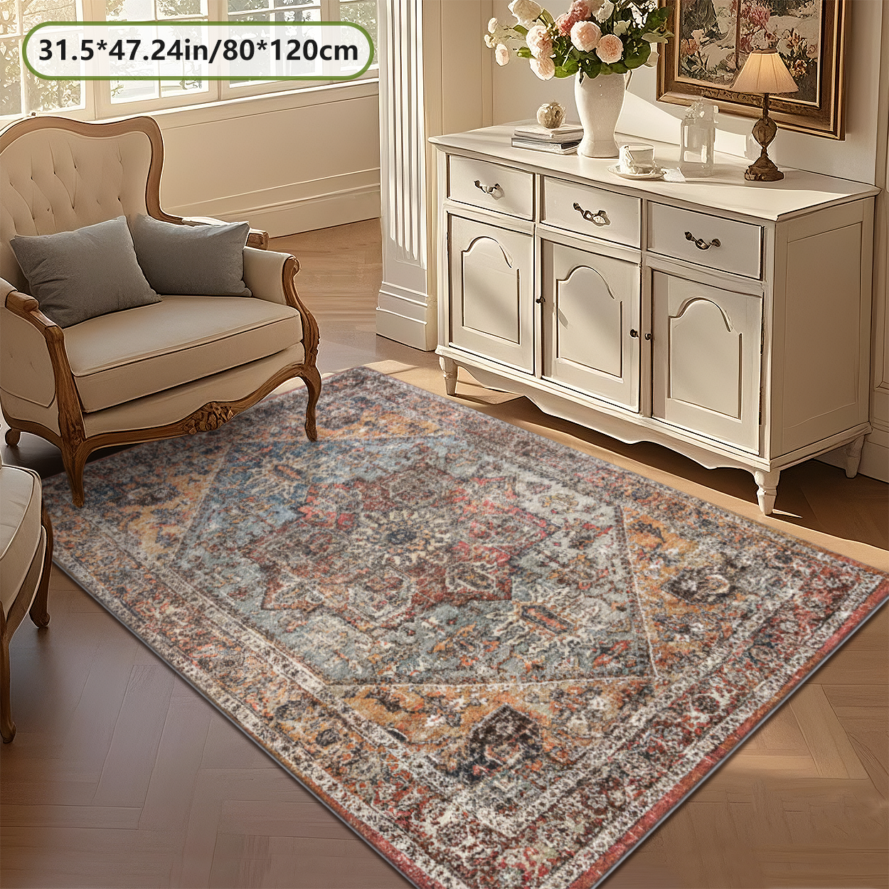 Grey Border Living Room Rug Elegant Indoor Floor Carpet