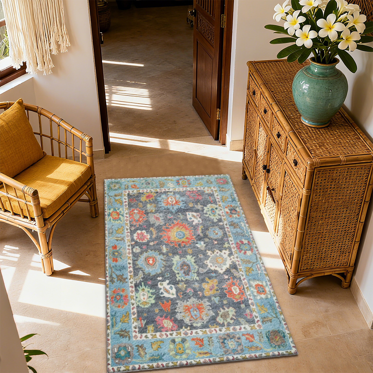 Pet Friendly Living Room Rug Green Low Pile Carpet