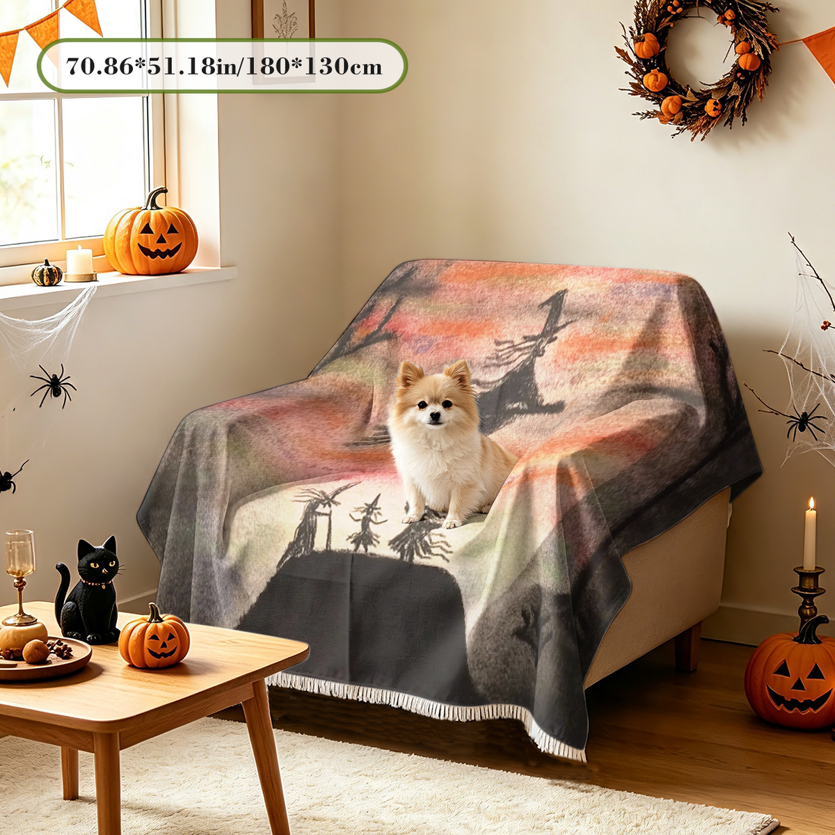 Halloween Witch Sofa Cover Magic Hat Slipcover
