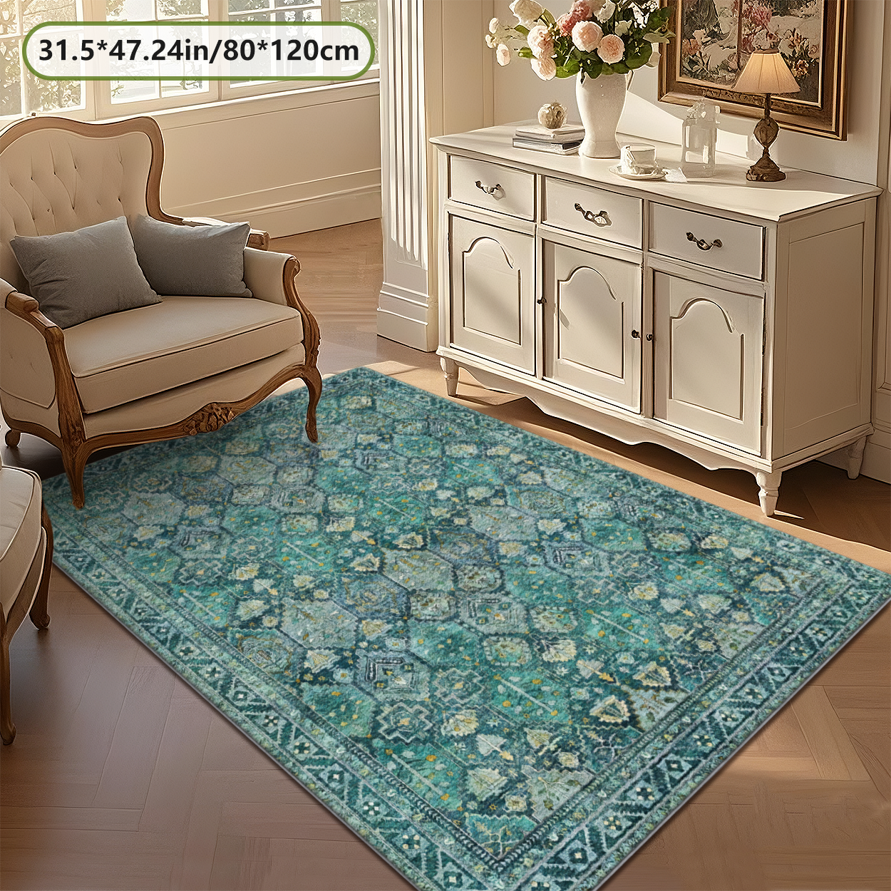 Non Slip Living Room Rug TPR Backing Soft Microfiber Carpet