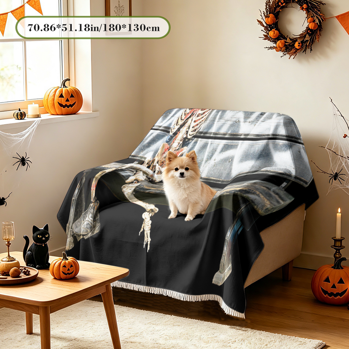 Halloween Skull Skeleton Sofa Cover Gothic Scary Couch Slipcover Decor