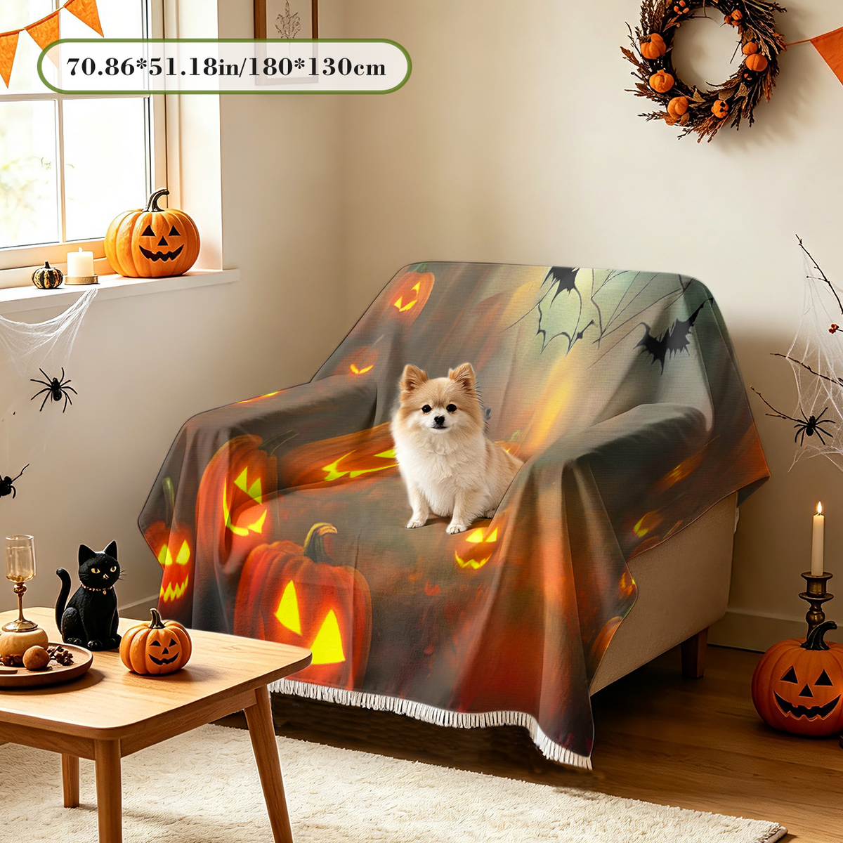 Pumpkin Maple Fall Halloween Sofa Cover Autumn Harvest Orange Couch Cover