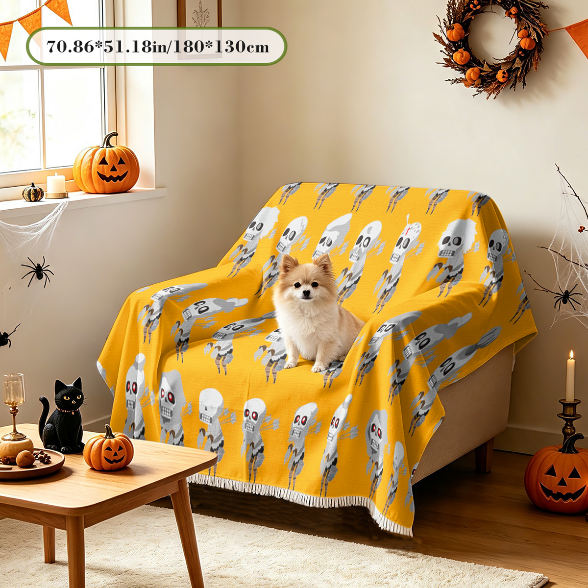 Cartoon Chibi Halloween Sofa Cover Cute Kawaii Spooky Characters Couch Cover
