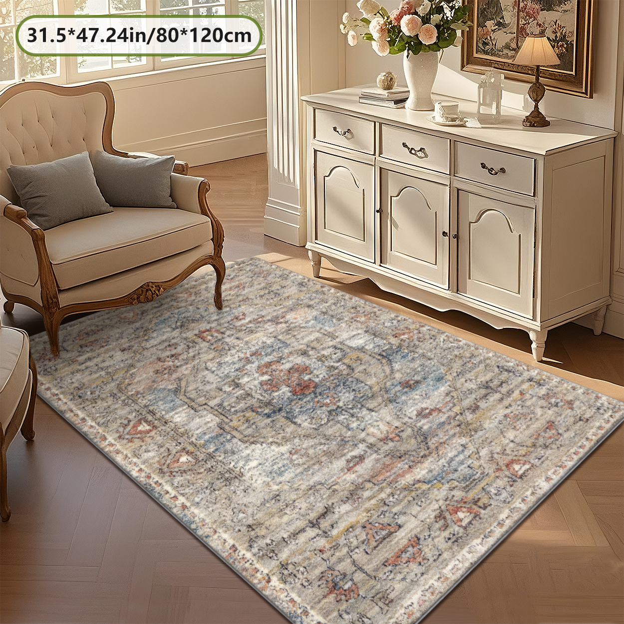 Thin Flat Weave Multi Neutral Living Room Rug Door Friendly Under Sofa Carpet