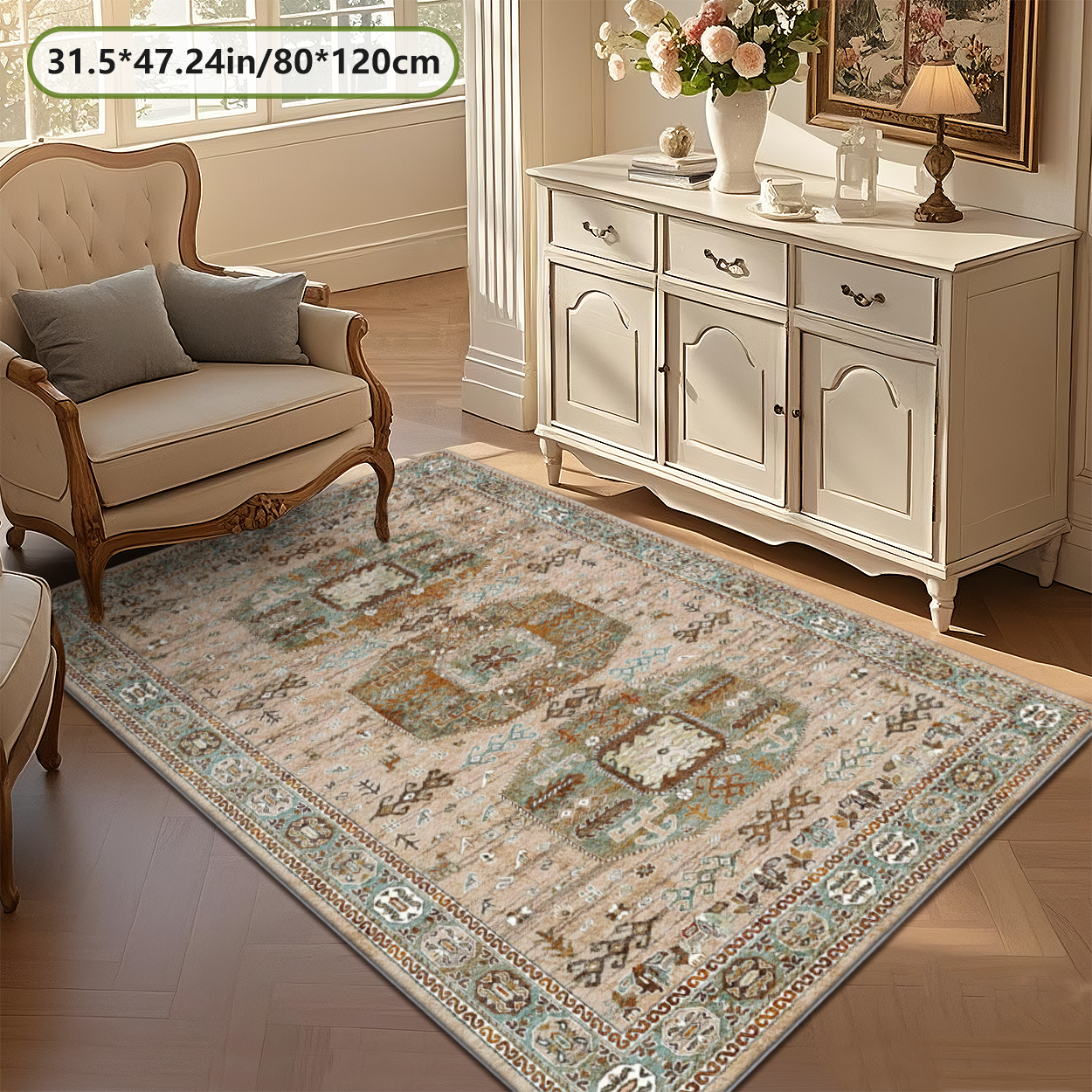 Farmhouse Vintage Living Room Rug Washable Carpet