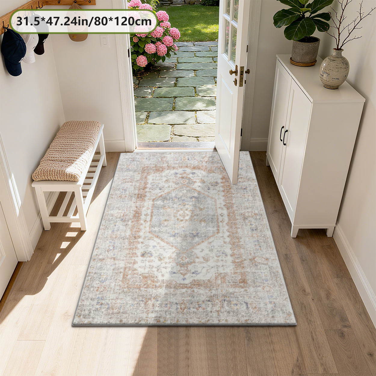 Vintage European Floral Living Room Rug Washable Fade Resistant Carpet
