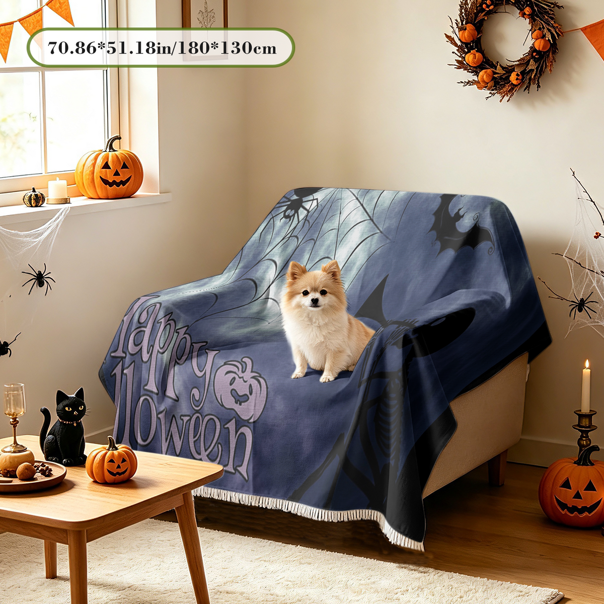 Happy Halloween Text Sofa Cover Holiday Greeting Spooky Couch Slipcover