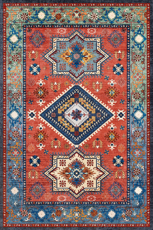 Red Vintage Scroll Living Room Rug Spill Resistant Decor Carpet
