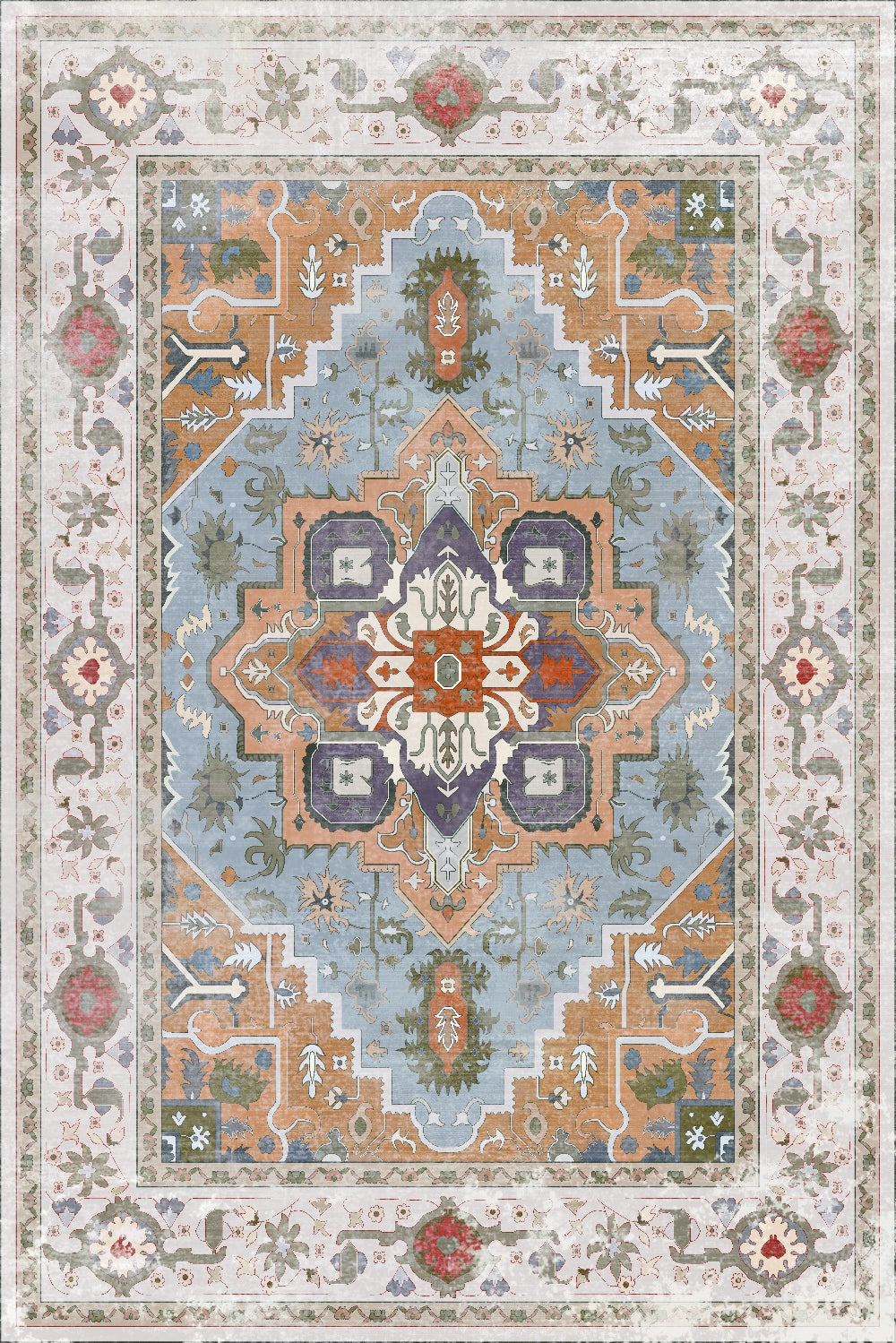 Large Cream Floral Living Room Rug Fade Resistant Indoor Area Carpet