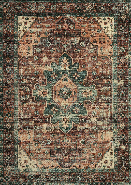 Rust Terracotta Boho Living Room Rug Warm Tone Carpet