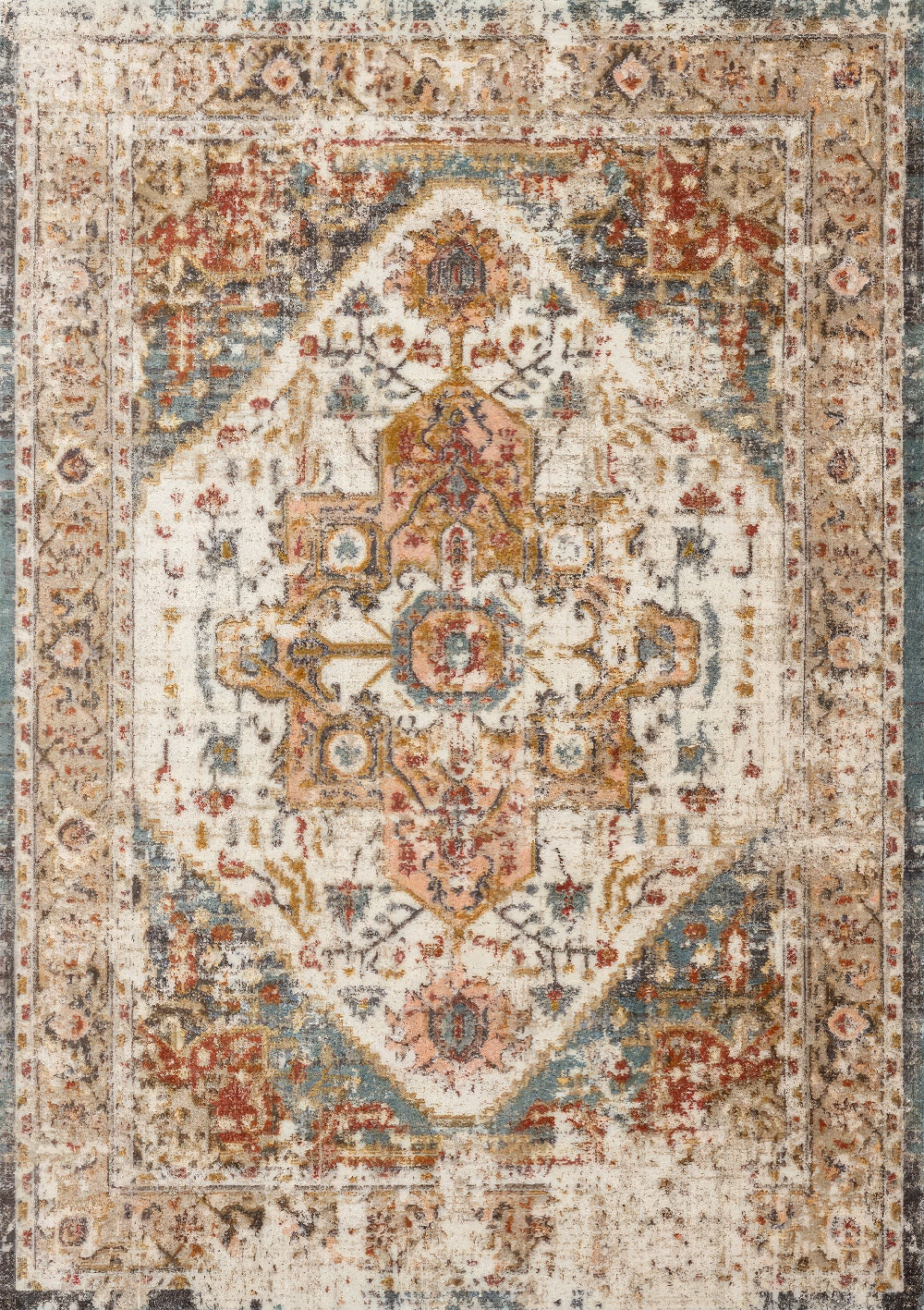 Distressed Medallion Rustic Living Room Rug Vintage Indoor Area Carpet